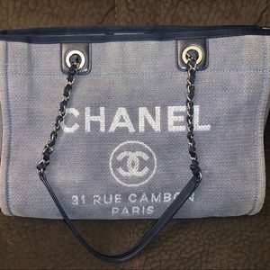 Chanel Small Deauville Tote - Navy Blue/Gray SHW